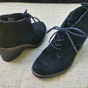 White Mountain Women Boot Black Suede Leather Wedge Bootie Lace Up Size 8.5